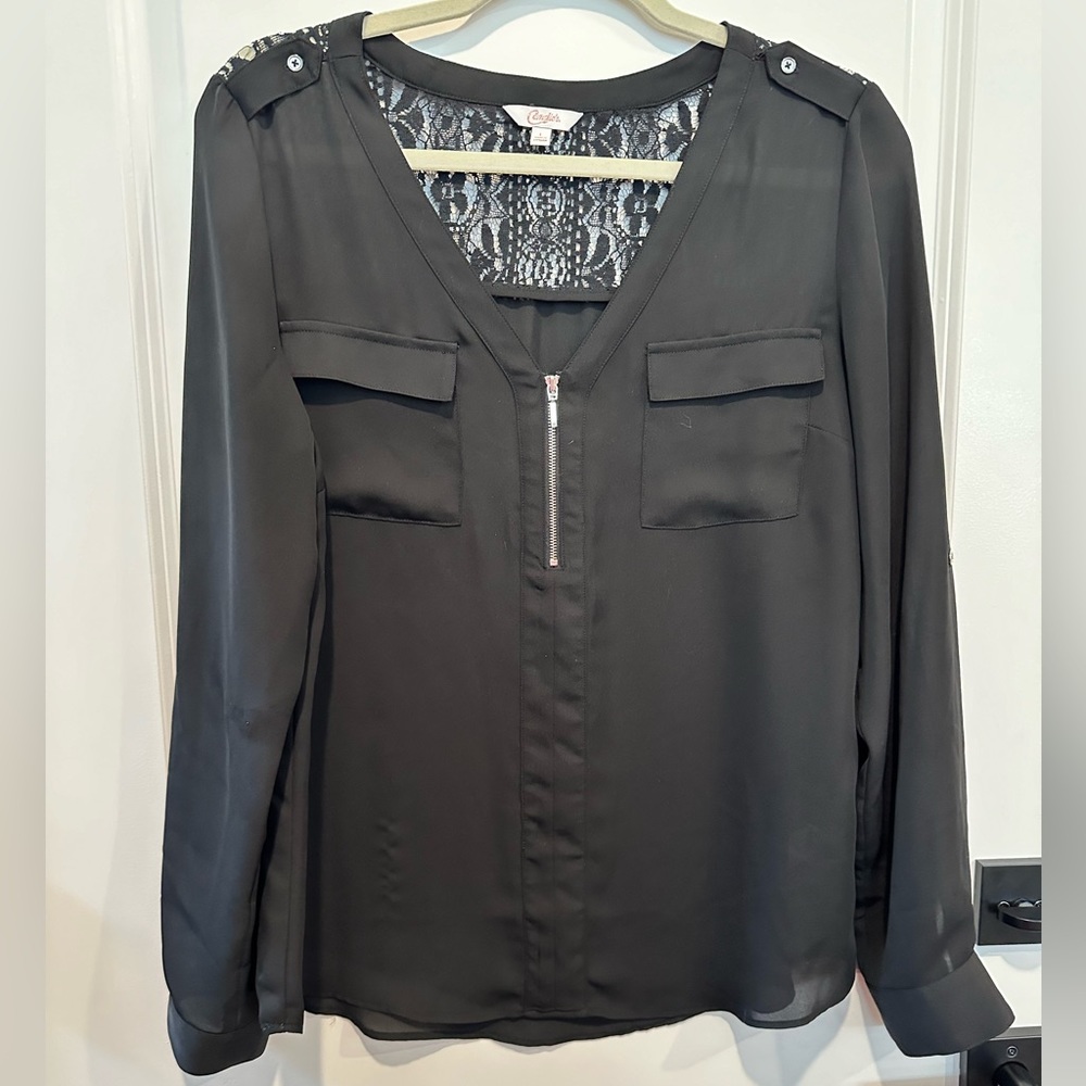 Black Lace-Back Candie’s Blouse